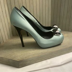 Te Casan Blue Silk Square Toe Stiletto Heels 39